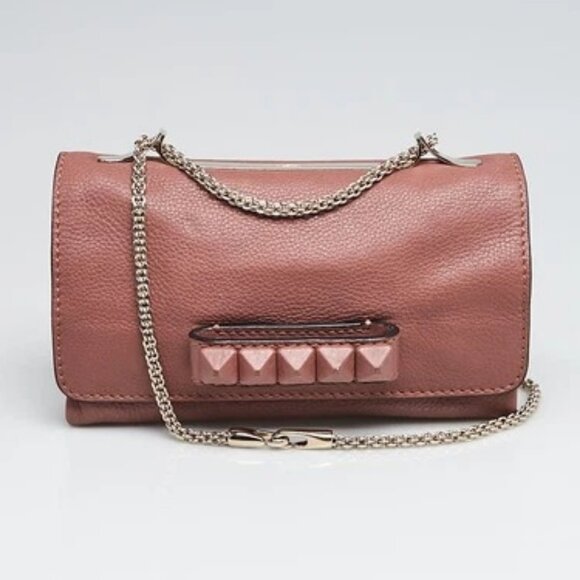 Valentino Brownish Leather Rockstud Va Va Voom Clutch Bag - Picture 1 of 11